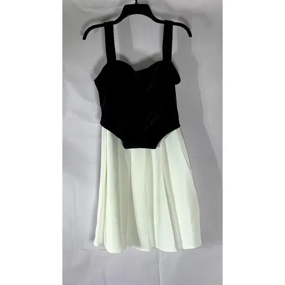 EXTRO & VERT Women's Black-White Velvet Corset Contrast Pleated Mini Dress SZ 8 - Picture 3 of 12